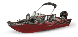 Lowe FS18 boat with Mercury 115 engine on water, side view.