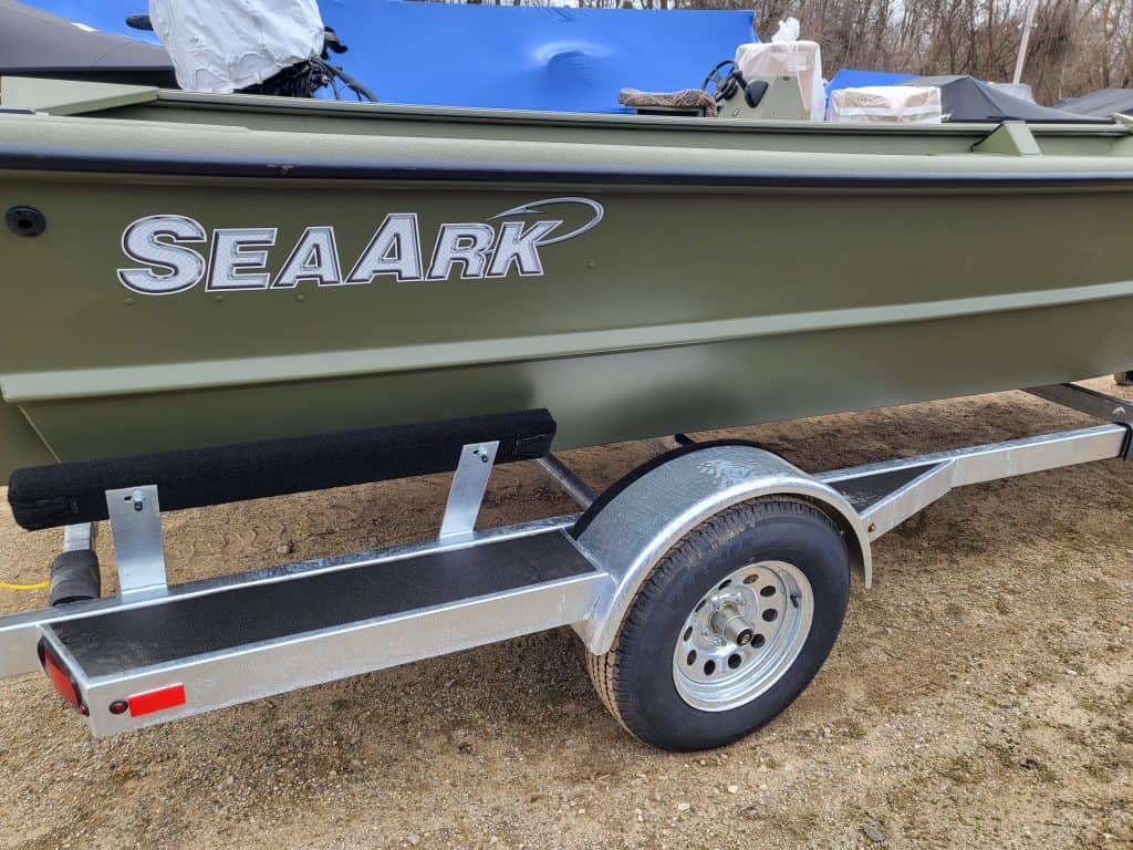 SeaArk 2072 MVT boat on trailer for sale or display.