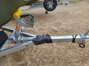Boat trailer hitch and wheel assembly for SeaArk 2072 MVT boat.