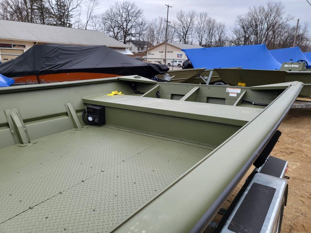 Aluminum boat for fishing and recreation at Camp and Cruise.