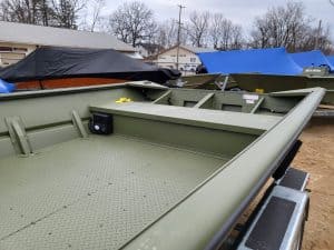 Aluminum boat for fishing and recreation at Camp and Cruise.