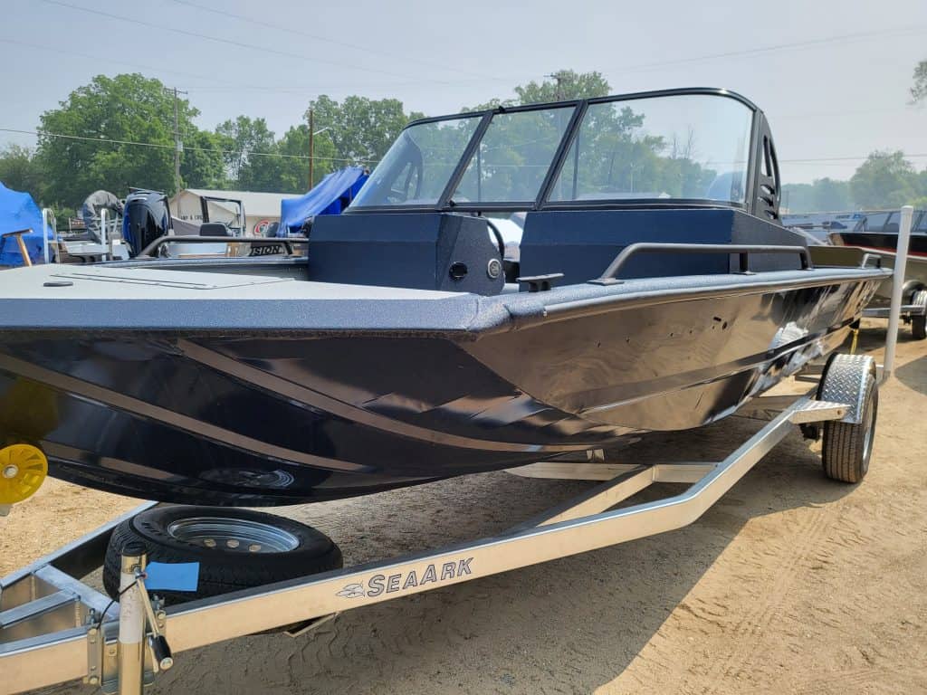 2023 SeaArk Protege boat on trailer at Camp and Cruise.