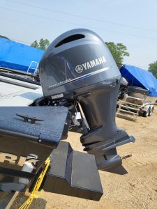 Yamaha outboard motor attached to a boat for SeaArk Protege.