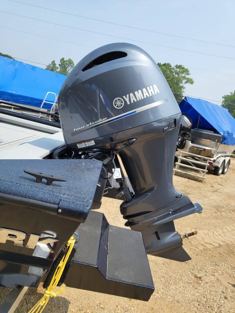 Yamaha outboard motor attached to a boat for SeaArk Protege.