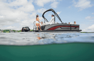 Lowe Boats SF212W boat with people enjoying a day on the water.