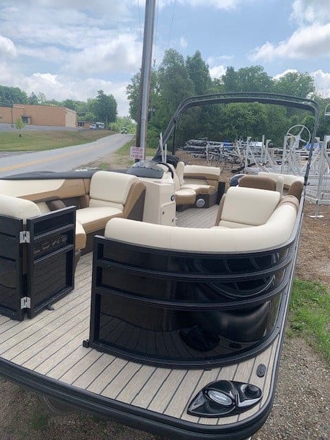 Lowe Boats SS230W pontoon boat with spacious seating and modern design.