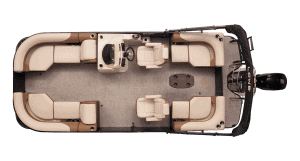 Interior view of Lowe Boats SS230W 2023 with beige seating and steering console.