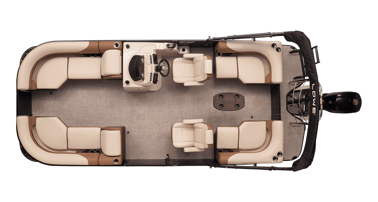 Interior view of Lowe Boats SS230W 2023 with beige seating and steering console.