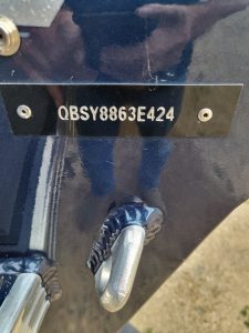 Serial number plate on KingFisher 1925 Arrow Sport boat.