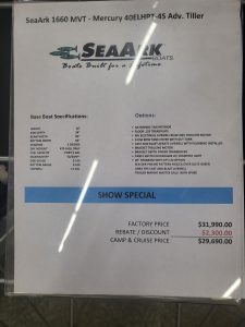 SeaArk 1660 MVT boat specifications and options for 2024 model.