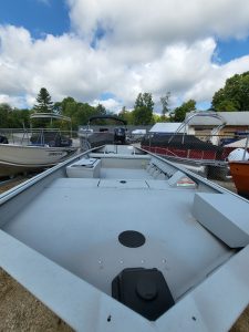 High-quality fishing boat with spacious deck and storage options.