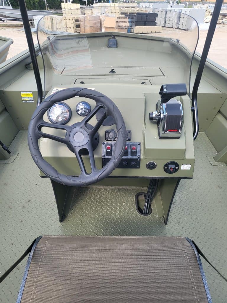 Boat control console with steering wheel and throttle for SeaArk 1872 JTCC.