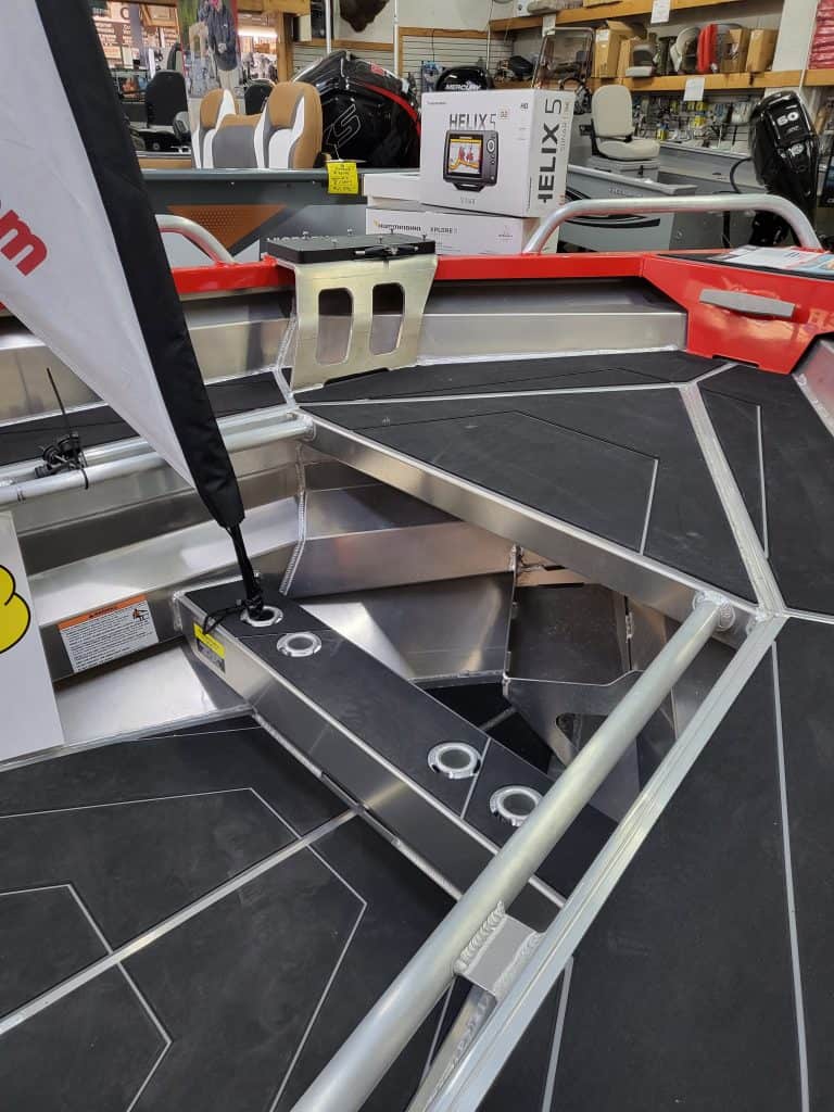 Close-up of boat accessories and equipment at Camp and Cruise store.