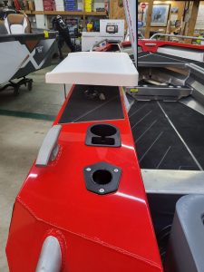 Red StabiCraft 1450 Frontier Sportfish boat with fishing features.