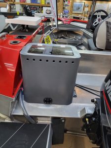 Marine electronic device on boat for navigation and control.