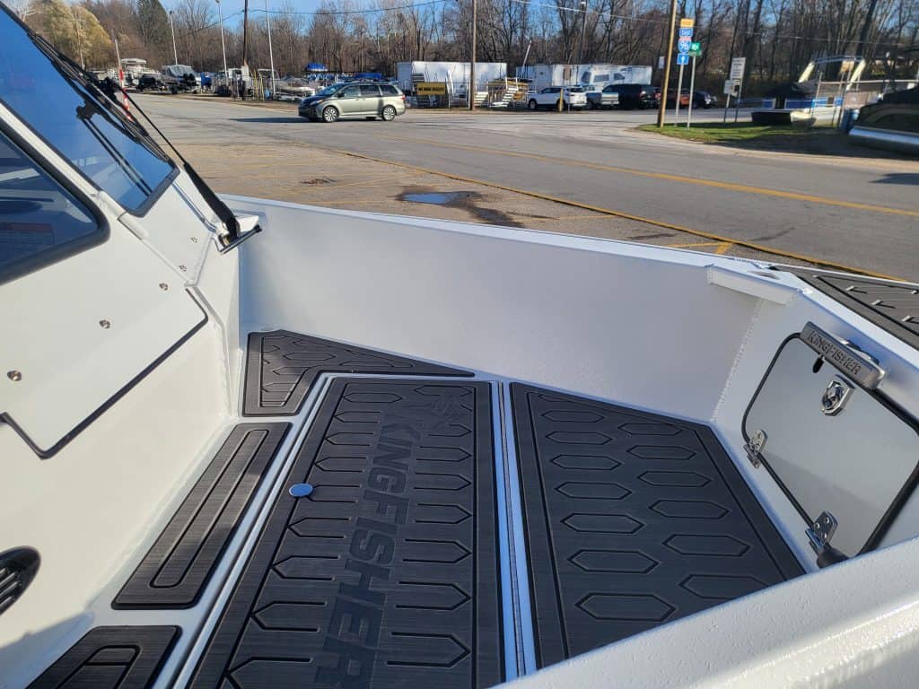Close-up of the deck on the KingFisher 1975 Fastwater X9 boat.