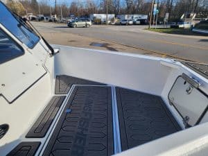 Close-up of the deck on the KingFisher 1975 Fastwater X9 boat.
