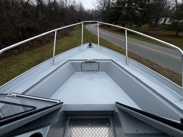 View of the bow deck of a KingFisher 2225 Escape HT boat.