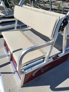 White boat seat for Paddle King PK 4400 with metal frame and armrests.
