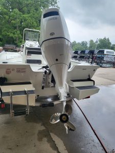 Outboard motor on SeaArk BayRunner Tunnel 210 boat for sale.