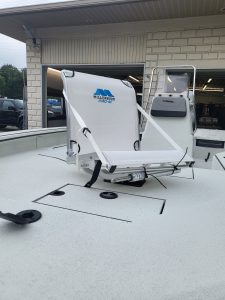 Millennium Pro fish finder mounted on SeaArk BayRunner boat for fishing.