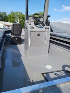 Boat console with steering wheel and controls for Thunder Jet 209 Rush Center Console.