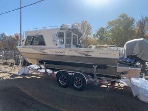 Thunder Jet 26 Alexis Pro XL boat on trailer at Camp and Cruise.
