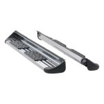 A sleek black and silver headphone stand with cushioned supports and adjustable features.