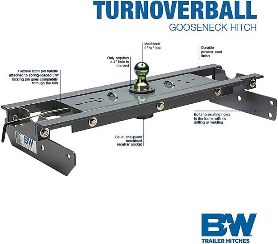 Durable gooseneck trailer hitch for towing and hauling.