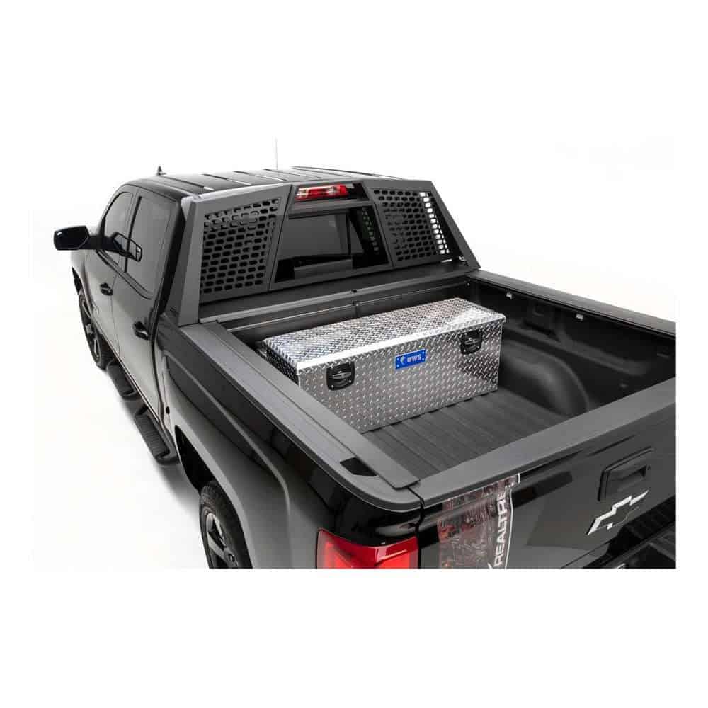 Durable, high-quality truck bed with toolbox for tools and gear at Camp & Cruise.