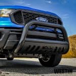 Ford Ranger automotive grille with off-road bumper, durable truck front design.