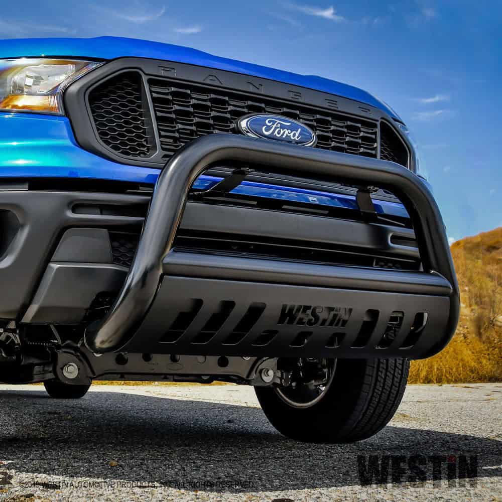 Ford Ranger automotive grille with off-road bumper, durable truck front design.