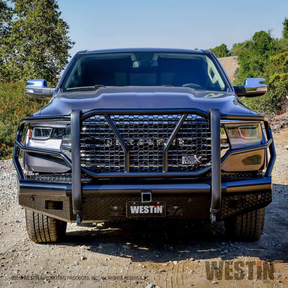Durable front grille with Westin bumper and HDX Bandit grille guard.