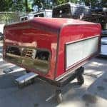 High-quality red truck camper shell with window side panels, ideal for pickup trucks. Perfect for outdoor sports, cargo transport, and vehicle customization.