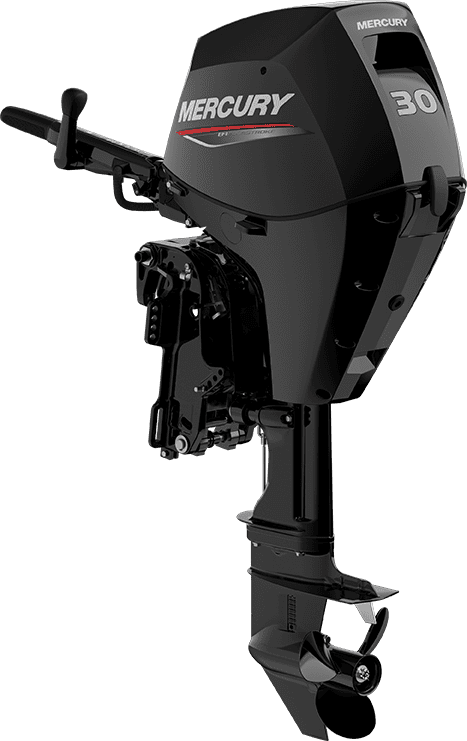 High-performance Mercury 30 HP outboard motor for boating and fishing. Durable, reliable, ideal for boat enthusiasts at Camp & Cruise.