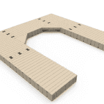Durable beige wooden deck tiles for patios, terraces, and outdoor spaces. Easy to assemble and perfect for outdoor entertainment.