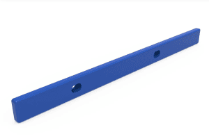 Blue metal barbell weight holder for gym weightlifting accessories.