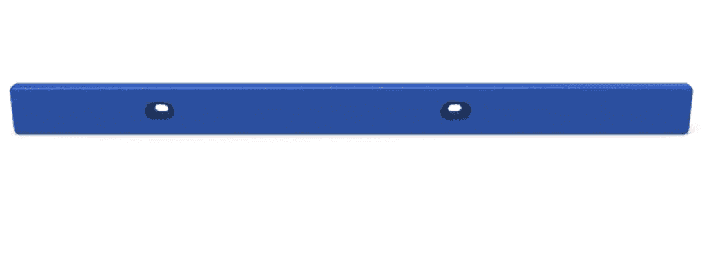 Blue sports equipment storage rack with mounting holes.