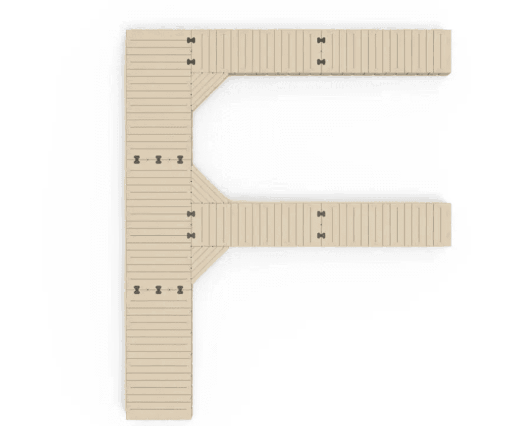Durable wooden boat dock with sturdy hardware at Camp & Cruise. Perfect for marina use and watercraft mooring.