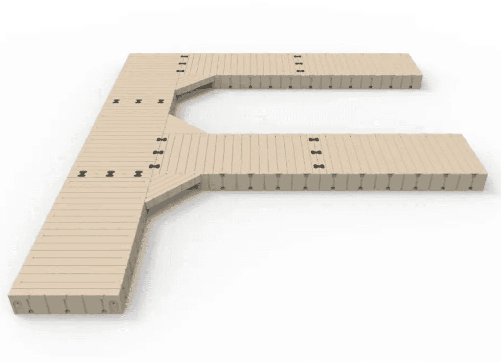 Long wooden shuffleboard court with clear scoring lines and smooth surface at Camp & Cruise.