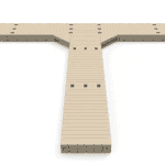 Durable wooden dock for sports center, suitable for waterfront activities and aquatic sports.