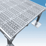 Aluminum stadium bleacher with durable, slip-resistant surface for sports centers and outdoor venues.
