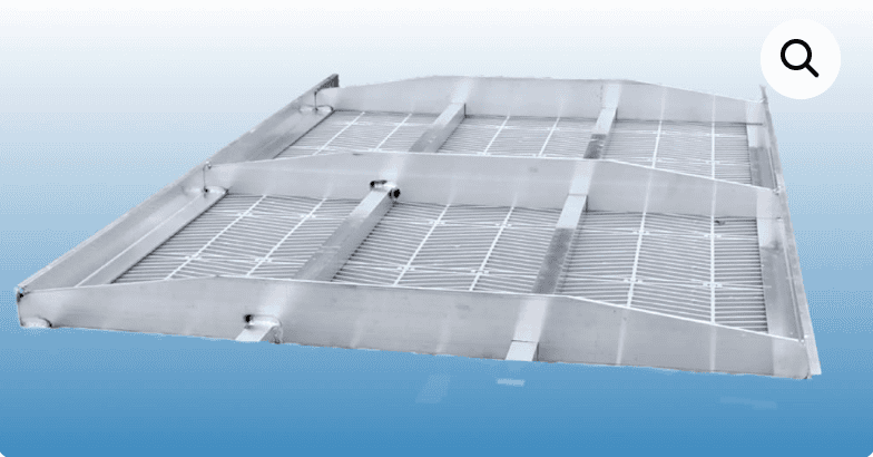 Aluminum industrial drainage grate for sports center flooring.
