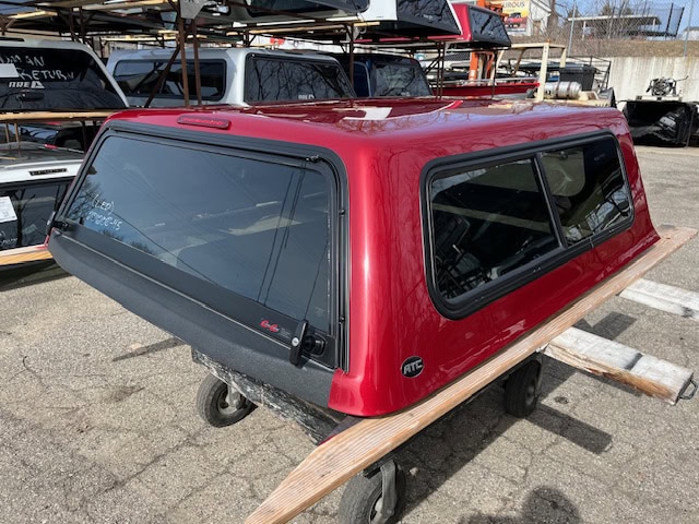 Red truck cap with tinted windows for Ford Ranger, used 19-23 model, PNT code D4, Lucid Red.