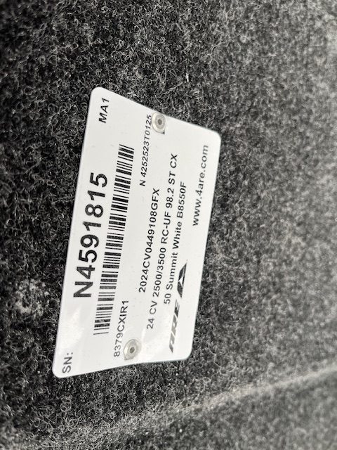 Vehicle part label with serial number and specifications for Chevy HD 98".