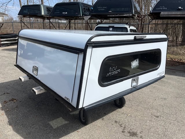 White truck camper top with black trim and window for Ford SD 81".
