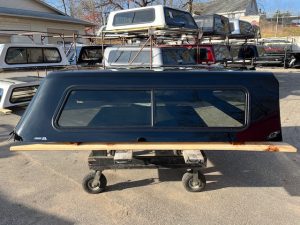 Black truck bed with canopy and wooden side panel for Chevy HD 82.2".