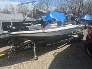 Speedboat on trailer at Camp and Cruise, ideal for water sports and boating adventures.