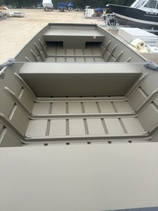Interior view of a Smoker Craft 1648 Jon Boat at the marina.