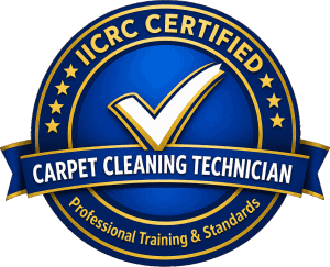IICRC Certified Carpet Cleaning Technician badge for professional standards.